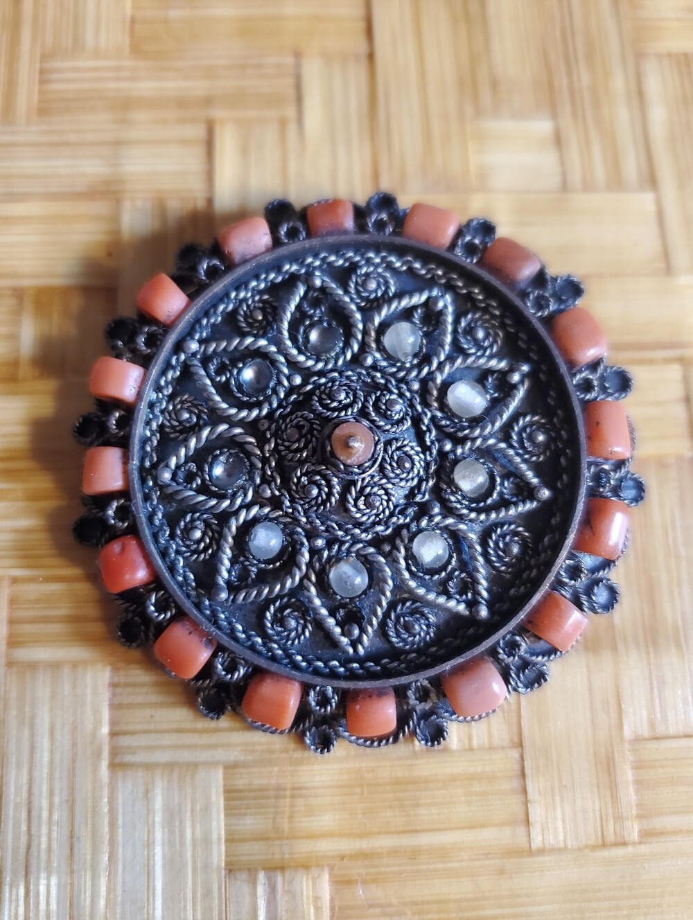Mediterranean Coral Superior Sterling Silver Brooch /Pendant 935 Isreal